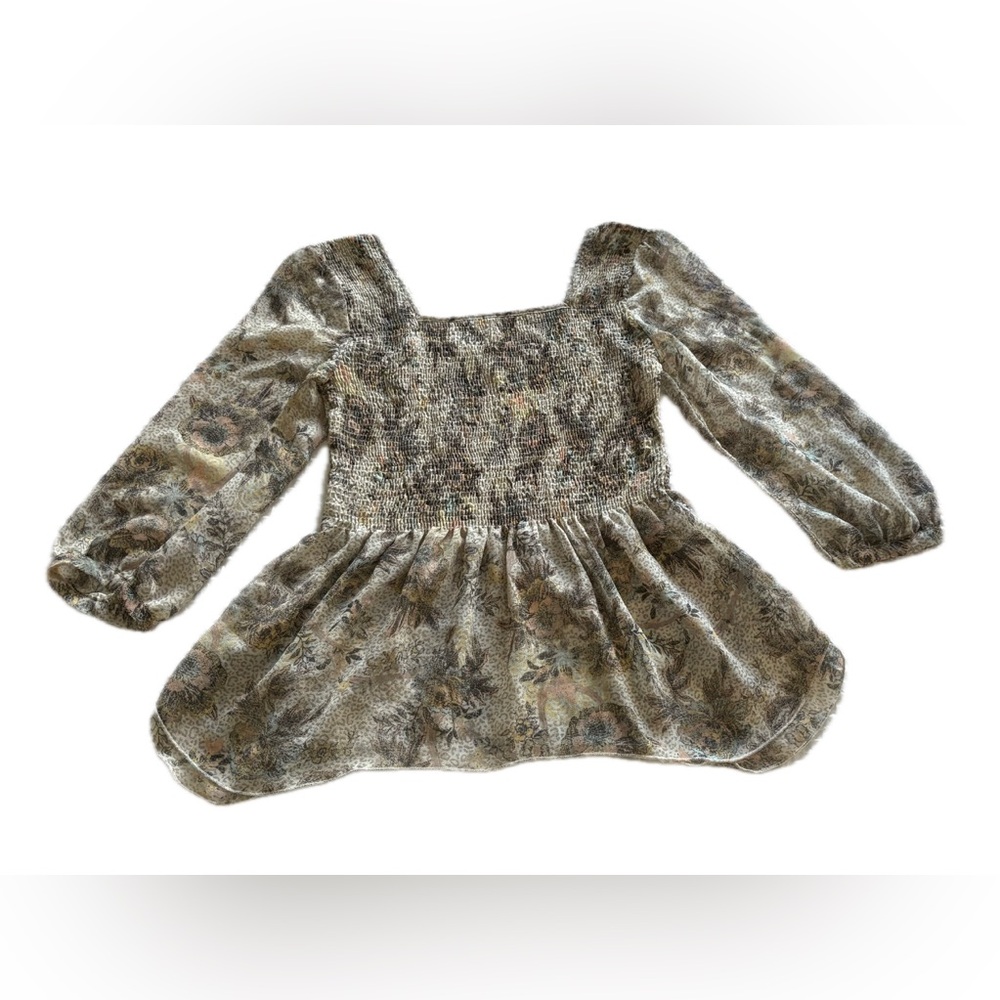 Free People Ever After Floral 3/4 Sleeve Smocked Blouse Small - Picture 9 of 12